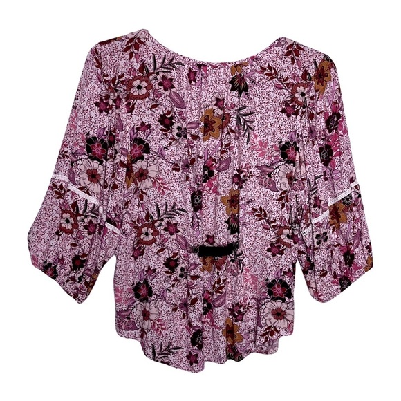 Knox Rose | Pink Floral Boho Peasant Blouse, Large - Picture 2 of 9
